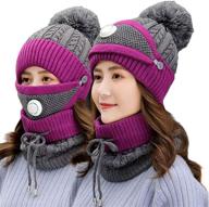 🧣 set of 3 fashion women's winter knitted hats – warm woolen caps with built-in mask and neck scarf logo