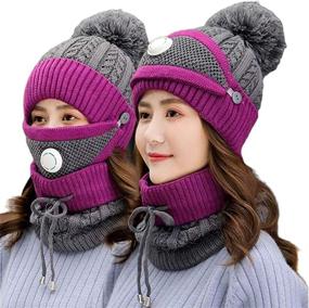 img 4 attached to 🧣 Set of 3 Fashion Women's Winter Knitted Hats – Warm Woolen Caps with Built-in Mask and Neck Scarf