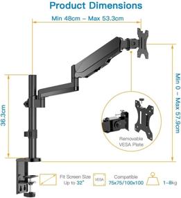 img 1 attached to Premium Adjustable Single Arm Monitor Mount Stand – Vesa Mount for LCD LED Screens up to 32 Inch – Gas Spring Articulating Full Motion Arm – Holds 3.3 to 17.6Lbs – Clamp/Grommet Base