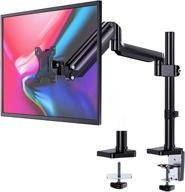 premium adjustable single arm monitor mount stand – vesa mount for lcd led screens up to 32 inch – gas spring articulating full motion arm – holds 3.3 to 17.6lbs – clamp/grommet base logo
