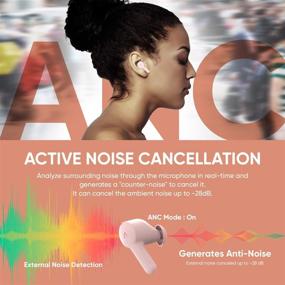 img 3 attached to ABKO ANC True Wireless Earbuds with Active Noise Cancelling, Bluetooth Headphones, USB-C Wireless Charging, In-Ear Design, Built-in Microphone, and EC10 Pink color option.