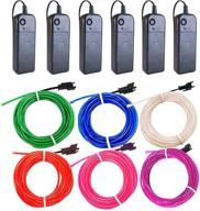 🎃 vibrant 16.4ft el wire 6 pack with battery pack - ideal for halloween decorations & diy costumes (red, blue, pink, green, white, purple) логотип