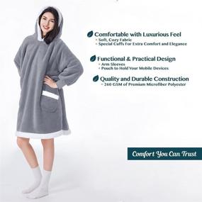 img 2 attached to 🧥 SONORO KATE Wearable Blanket Hoodie for Women Men Kids - Super Warm Fleece Sherpa Jacket with Elastic Sleeves, Big Pocket and Oversized Hood (Grey, Adult)