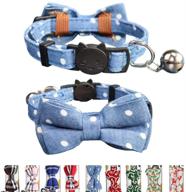 thain plaid pattern cat collar with breakaway bell, bow tie, and safety buckle + name tag – adjustable 7-11 inches for kitten and cats – fruit design denim dots logo