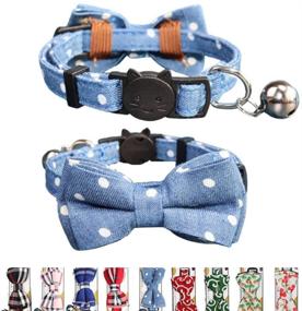 img 4 attached to THAIN Plaid Pattern Cat Collar with Breakaway Bell, Bow Tie, and Safety Buckle + Name Tag – Adjustable 7-11 inches for Kitten and Cats – Fruit Design Denim Dots