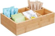 🍃 mdesign bamboo tea and food storage box organizer - wooden case holder for tea bags, coffee, snacks, sugar, sweeteners, small packets - echo collection with natural wood логотип