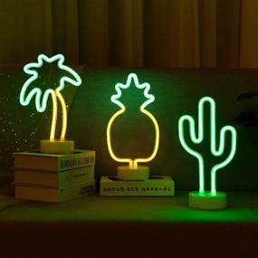 img 1 attached to 🍍 Pineapple Shaped Neon Light - Vibrant Green LED with Stand Base: Perfect Decor for Aesthetic Indie Room, Kids Bedroom, Patio, Party, and More!