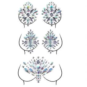 img 4 attached to 💎 Qingsi 3-Piece Mardi Gras Crystal Nipple Sticker: Stunning Temporary Rhinestone Body Jewelry for Body Decoration