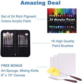 img 3 attached to 🎨 48 Piece Professional Acrylic Paint Set with 24 Vibrant Colors, 16 Art Brushes, Paint Knife, Sponge, and 3 8" x 10" Canvas – Complete Painting Supplies for Artists