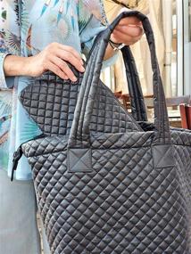 img 1 attached to ClaraNY Comfortable Lightweight Large Quilted Zipper Tote 👜 with Pouch: Water Repellent Black Bag for Ultimate Convenience