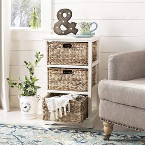 img 3 attached to Safavieh American Homes Collection Halle Distressed Black Side Table with 3 Wicker Baskets for Storage