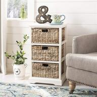 safavieh american homes collection halle distressed black side table with 3 wicker baskets for storage logo