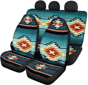img 4 attached to KEIAHUAN Ethnic Aztec Tribal Design Front Car Seat Covers Bench Back Seat Covers Auto Accessories Set Of 4 Pieces Fits For Most Car