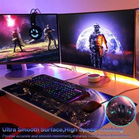 img 2 attached to 🖱️ Коврик для мыши Canjoy XXL Large, расширенный коврик для клавиатуры и мыши на компьютере с антискользящим основанием и пошитыми краями для домашнего офиса, игр и работы, 31.5x15.7x0.12 дюйма, золотой.