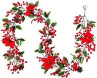 🎄 enhance your holiday decor with mocoosy 6.3ft red berry christmas garland & artificial poinsettia garland with pine cones for indoor & outdoor home decor логотип