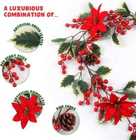 img 2 attached to 🎄 Enhance Your Holiday Decor with Mocoosy 6.3FT Red Berry Christmas Garland & Artificial Poinsettia Garland with Pine Cones for Indoor & Outdoor Home Decor