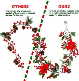 img 1 attached to 🎄 Enhance Your Holiday Decor with Mocoosy 6.3FT Red Berry Christmas Garland & Artificial Poinsettia Garland with Pine Cones for Indoor & Outdoor Home Decor