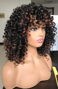 img 2 attached to 🌟 Beautiful Afro-Curly Wigs in Black with Stunning Warm Brown Highlights and Bangs for Natural-Looking Daily Wear (Color: T1B/30)