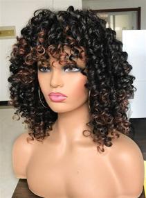 img 3 attached to 🌟 Beautiful Afro-Curly Wigs in Black with Stunning Warm Brown Highlights and Bangs for Natural-Looking Daily Wear (Color: T1B/30)