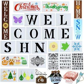 img 4 attached to 🖌️ 22pcs Reusable Home Sign Stencils: Enhance Your Wood Painting with Welcome, Snow, and Merry Christmas Templates for Porch Signs