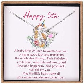 img 4 attached to Top Gifts for 5-Year-Old Girls: Sterling Silver Pink Heart Necklace with Wings and Unicorn Charm - Happy 5th Birthday Gift Idea with Card and Gift Box