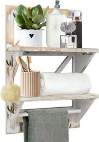 img 4 attached to 🛁 Rustic 2-Tier Bathroom Shelf for Towels, Wall Mount Storage for Shower, Bathroom Towel Organizer