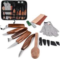 🔪 complete wood carving tools set with zipper bag - hook, detail, whittling, oblique, and trimming knife for spoon bowl cup pumpkin woodwork - ideal chip carving knife kit for beginners logo