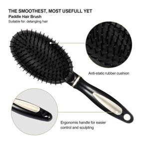 img 2 attached to 👩 Versatile 5-Piece Hair Brush Set: Detangling, Paddle, Round Brushes & More for Styling - Perfect for Women & Men (Black)