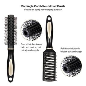 img 1 attached to 👩 Versatile 5-Piece Hair Brush Set: Detangling, Paddle, Round Brushes & More for Styling - Perfect for Women & Men (Black)