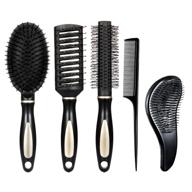 👩 versatile 5-piece hair brush set: detangling, paddle, round brushes & more for styling - perfect for women & men (black) logo