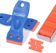 🪒 foshio plastic razor blade scraper: includes 2pcs scraper tool and 100pcs blades for efficient gasket, labels and adhesive removal on windows and glass logo