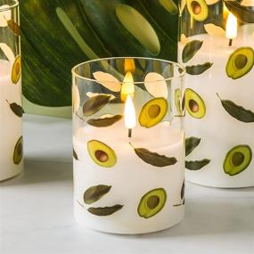 img 1 attached to 🥑 Eywamage Flickering Glass Flameless Candles: Remote-Controlled Avocado Table Decor LED Pillar Candle Set - D 3" H 4" 5" 6