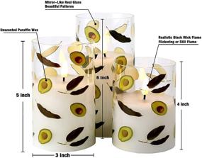 img 3 attached to 🥑 Eywamage Flickering Glass Flameless Candles: Remote-Controlled Avocado Table Decor LED Pillar Candle Set - D 3" H 4" 5" 6