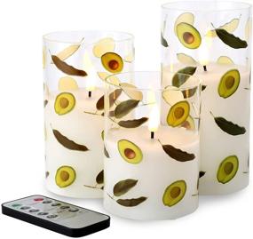 img 4 attached to 🥑 Eywamage Flickering Glass Flameless Candles: Remote-Controlled Avocado Table Decor LED Pillar Candle Set - D 3" H 4" 5" 6