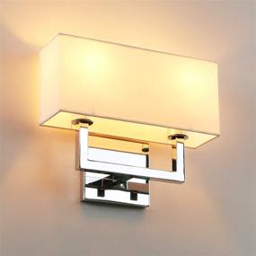 img 4 attached to 🛋️ Permo 2-Lights Wall Sconce Light Fixture - Chrome Finish, White Textile Shades, On/Off Switch - Ideal for Living Room, Bedside, Nightstand