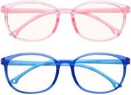 😎 kingswit kids blue light blocking glasses 2 pack, computer gaming tv glasses for boys girls age 3-15 with blu-ray filter, anti glare, and eyestrain protection in pink and blue shades logo