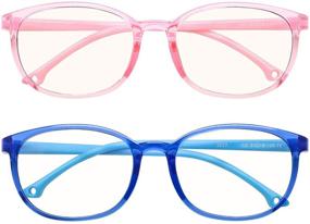 img 4 attached to 😎 Kingswit Kids Blue Light Blocking Glasses 2 Pack, Computer Gaming TV Glasses for Boys Girls Age 3-15 with Blu-ray Filter, Anti Glare, and Eyestrain Protection in Pink and Blue Shades