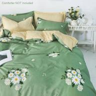 🌼 queen size floral duvet cover - 3 piece reversible set with daisy flower print and grid pattern - soft and lightweight microfiber farmhouse comforter cover - ideal for girls - sage green and yellow logo