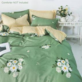 img 3 attached to 🌼 Queen Size Floral Duvet Cover - 3 Piece Reversible Set with Daisy Flower Print and Grid Pattern - Soft and Lightweight Microfiber Farmhouse Comforter Cover - Ideal for Girls - Sage Green and Yellow