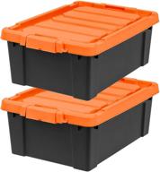 📦 iris usa sia 11 gal. storage bin tote container with durable lid and secure latching buckles, for garage and metal rack organizing (2 pack), black/orange logo