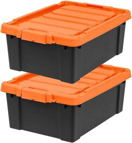 img 4 attached to 📦 IRIS USA SIA 11 Gal. Storage Bin Tote Container with Durable Lid and Secure Latching Buckles, for Garage and Metal Rack Organizing (2 Pack), Black/Orange