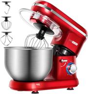 🔴 vivohome stand mixer with 650w power, 6 speeds, 6 quart capacity, tilt-head design, beater, dough hook, wire whip - red logo