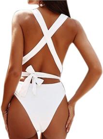 img 2 attached to Stunning KBREAUR Women's Halter Bandage Deep V Neck Monokini Swimsuit: Flaunt Your Style in this Elegant Swimwear