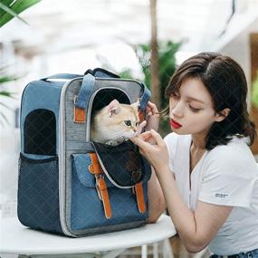 img 2 attached to 🐾 Premium Oxford Cloth Leather Buckle Pet Carrier Backpack - High Paw Cat & Small Dog Backpack Carrier for Traveling, Hiking, and Outdoor Activities with Ventilated Mesh Straps & Tether Inside