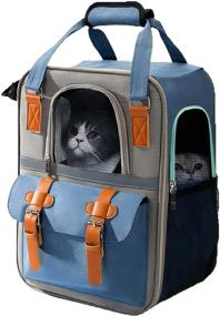 img 4 attached to 🐾 Premium Oxford Cloth Leather Buckle Pet Carrier Backpack - High Paw Cat & Small Dog Backpack Carrier for Traveling, Hiking, and Outdoor Activities with Ventilated Mesh Straps & Tether Inside