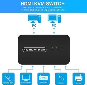 img 3 attached to 🔀 Переключатель HDMI USB KVM для 2 компьютеров с общим доступом к клавиатуре, мыши, принтеру и поддержкой монитора 4K – включает 2 кабеля KVM