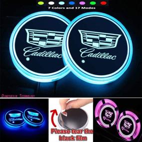 img 4 attached to 🚗 LED-освещение подстаканника для автомобиля Cadillac с 7 вариантами цвета и USB-зарядным патчем - светоотражающие коврики с эмблемой автомобиля, освещение салона автомобиля LED (2 шт.)