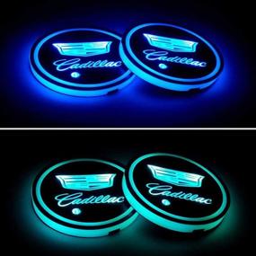 img 2 attached to 🚗 LED-освещение подстаканника для автомобиля Cadillac с 7 вариантами цвета и USB-зарядным патчем - светоотражающие коврики с эмблемой автомобиля, освещение салона автомобиля LED (2 шт.)