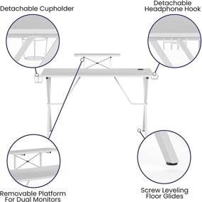 img 1 attached to 🎮 White Gaming Desk by Flash Furniture - 51.5&quot; Computer Table for Gamers with Cup Holder, Headphone Hook, and Monitor/Smartphone Stand