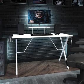 img 4 attached to 🎮 White Gaming Desk by Flash Furniture - 51.5&quot; Computer Table for Gamers with Cup Holder, Headphone Hook, and Monitor/Smartphone Stand